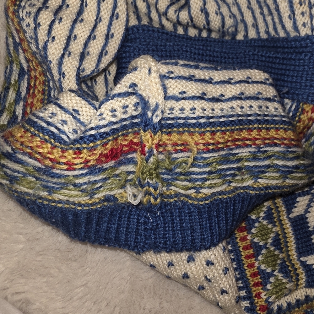 Hand Knit Nordic Knit Blue Cream Cardigan Sweater Measures To A Small. - Picture 8 of 10